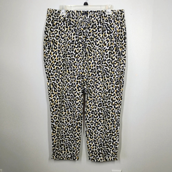 J Crew Leopard Print Cropped Tie Waist Linen Blend Relaxed Pants Size 14 - Picture 1 of 15
